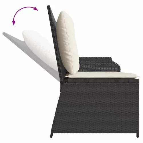  Kerti pad párnával Fekete Poli rattan