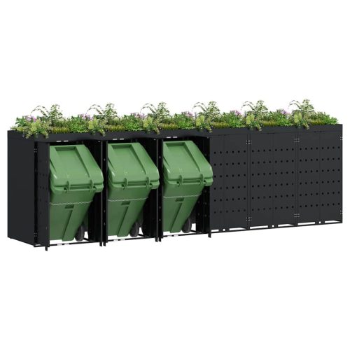  Gurulós kuka tároló 6 kukához Fekete 408 x 77,5 x 121,5 cm