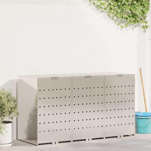  Gurulós kuka tároló 3 kukához Ezüst 340 x 77.5 x 115.5 cm