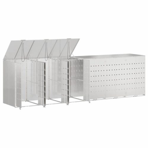  Gurulós kuka tároló 3 kukához Ezüst 340 x 77.5 x 115.5 cm