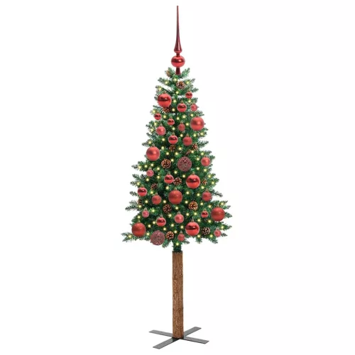  Karcsú karácsonyfa 150 LED-del Zöld 150 cm PVC és tömör fenyőfa