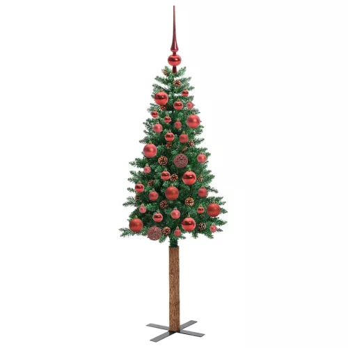  Karcsú karácsonyfa 150 LED-del Zöld 150 cm PVC és tömör fenyőfa