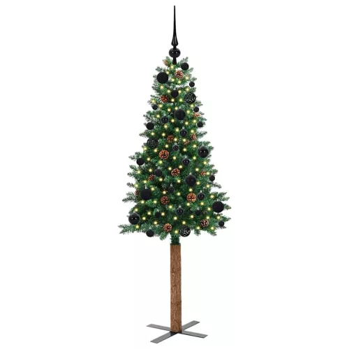  Karcsú karácsonyfa 150 LED-del Zöld 150 cm PVC és tömör fenyőfa