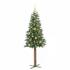  Karcsú karácsonyfa 150 LED-del Zöld 150 cm PVC és tömör fenyőfa
