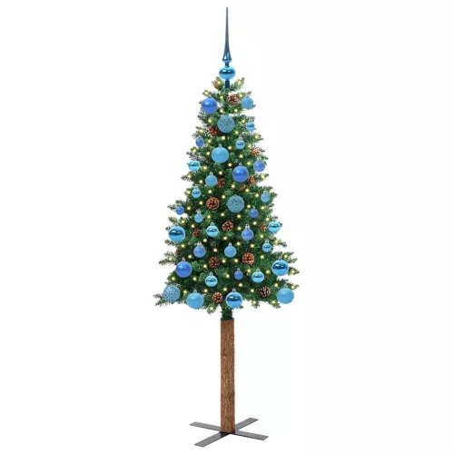  Karcsú karácsonyfa 150 LED-del Zöld 150 cm PVC és tömör fenyőfa