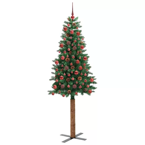  Karcsú karácsonyfa 300 LED-del Zöld 180 cm PVC és tömör fenyőfa