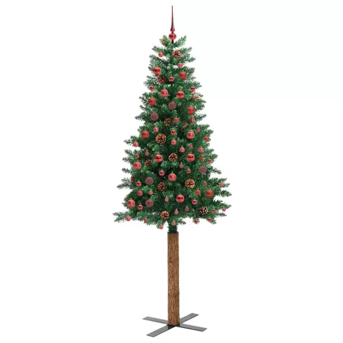  Karcsú karácsonyfa 300 LED-del Zöld 210 cm PVC és tömör fenyőfa