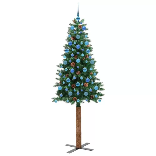  Karcsú karácsonyfa 300 LED-del Zöld 210 cm PVC és tömör fenyőfa