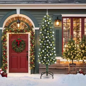    Mű karácsonyfa 300 LED-del Zöld 210 cm PVC, acél és műanyag