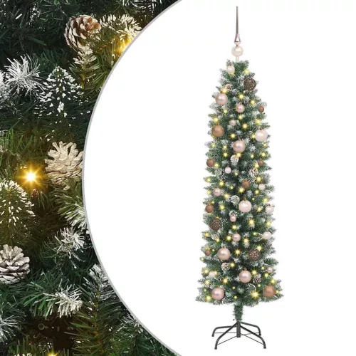  Mű Karcsú Karácsonyi Fa 150 LED-del Zöld és Fehér 150 cm