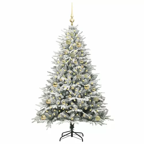  Mesterséges, elővilágított karácsonyfa labdákkal Zöld 150 cm