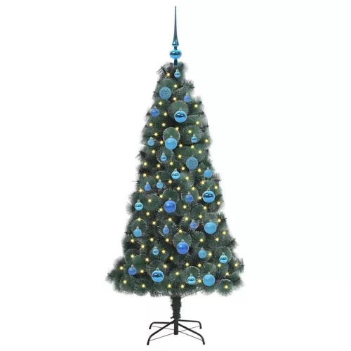  Műfenyő LED fényekkel, gömb szettel 150 LED-del Zöld 150 cm PET