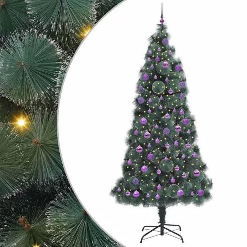  Műfenyő LED világítással, gömbökkel 300 LED-del Zöld 240 cm PET