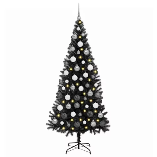  Mű karácsonyfák LED -es lámpákkal Fekete 180 cm PVC