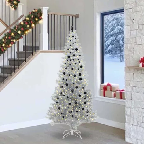 Karácsonyfa 300 LED-del állvánnyal Ezüst 240 cm PET