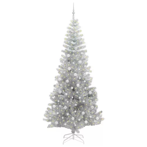  Karácsonyfa 300 LED-del állvánnyal Ezüst 240 cm PET
