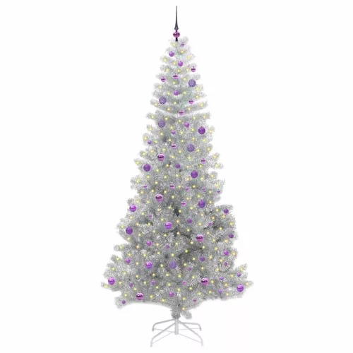  Karácsonyfa 300 LED-del állvánnyal Ezüst 240 cm PET