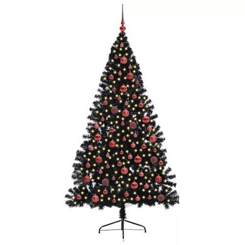  Mesterséges, előre világított karácsonyi fa Fekete 180 cm PVC