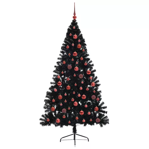  Mesterséges, előre világított karácsonyi fa Fekete 180 cm PVC