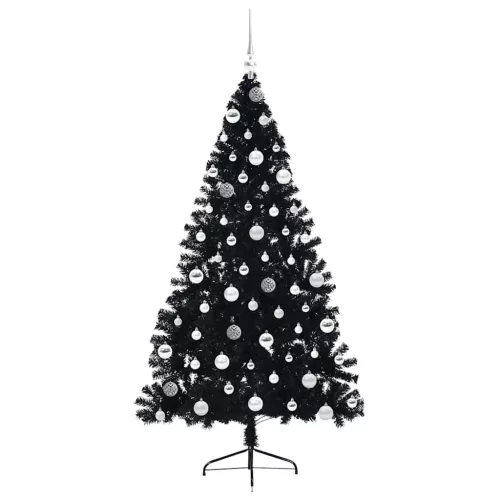  Mesterséges, előre világított karácsonyi fa Fekete 180 cm PVC