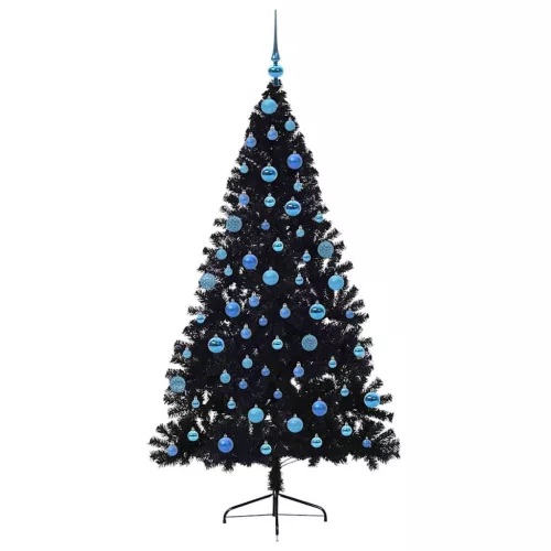  Mesterséges, előre világított karácsonyi fa Fekete 180 cm PVC