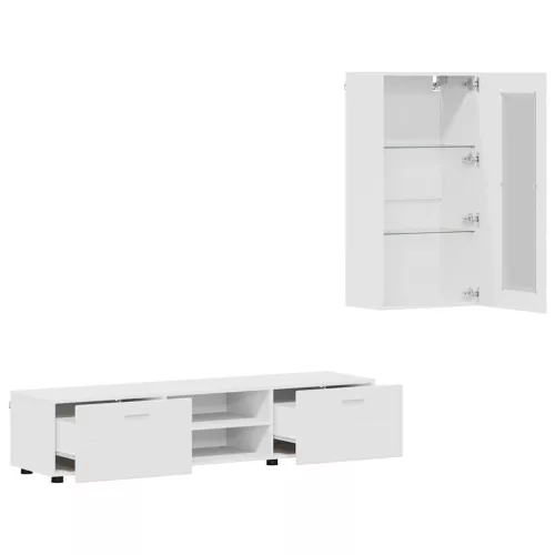  TV szekrény garnitúra fiókkal polcokkal tárolóval Fehér Faanyag