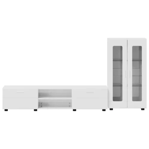  TV szekrény garnitúra fiókkal ajtóval Magas Fényű Fehér Faanyag