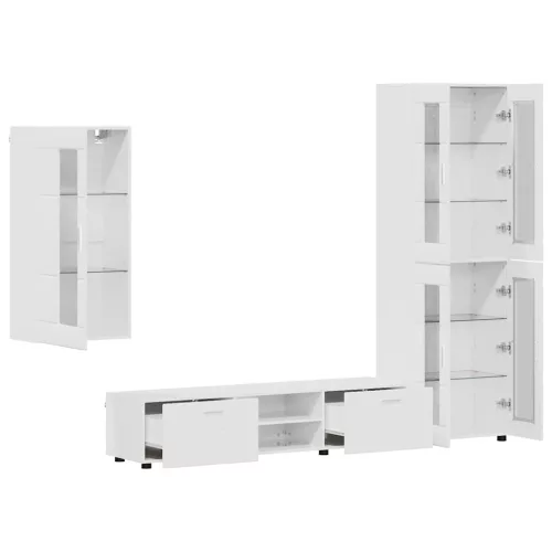  TV szekrény garnitúra fiókkal ajtóval Magas Fényű Fehér Faanyag