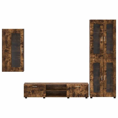  TV szekrény garnitúra fiókkal polcokkal Füstölt tölgy Faanyag