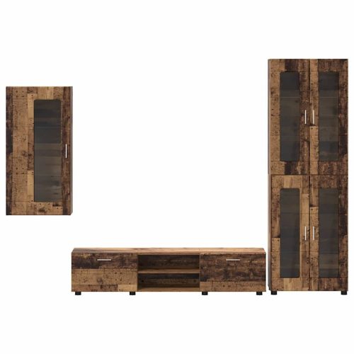  TV szekrény garnitúra fiókkal polcokkal ajtóval Öreg fa Faanyag