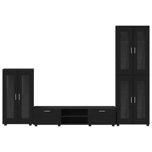  TV szekrény garnitúra fiókkal polcokkal ajtóval Fekete Faanyag
