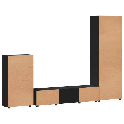  TV szekrény garnitúra fiókkal polcokkal ajtóval Fekete Faanyag