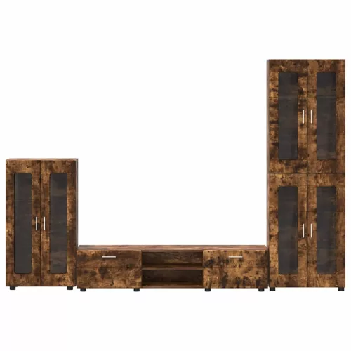  TV szekrény garnitúra fiókkal polcokkal Füstölt tölgy Faanyag