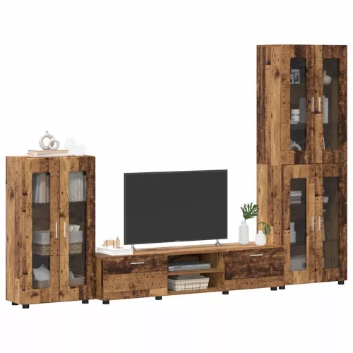  TV szekrény garnitúra fiókkal polcokkal ajtóval Öreg fa Faanyag