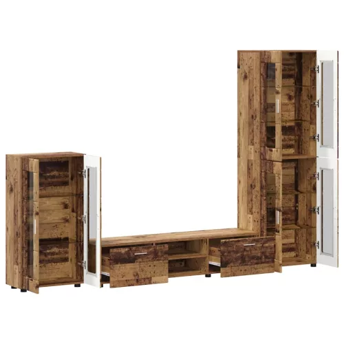  TV szekrény garnitúra fiókkal polcokkal ajtóval Öreg fa Faanyag