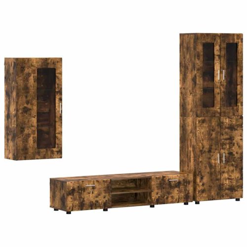  TV szekrény garnitúra fiókkal polcokkal Füstölt tölgy Faanyag