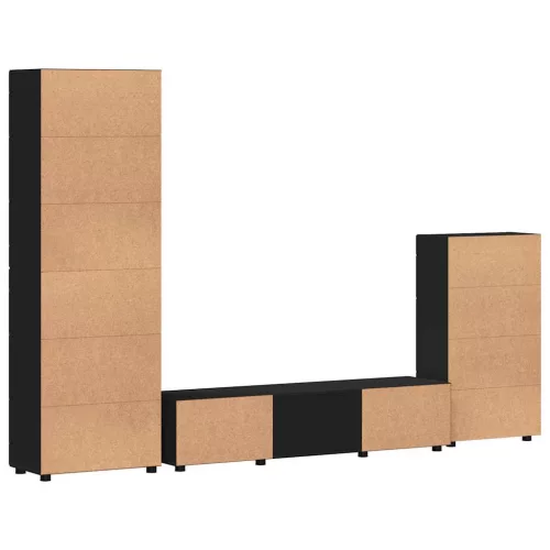  TV szekrény garnitúra fiókkal polcokkal ajtóval Fekete Faanyag