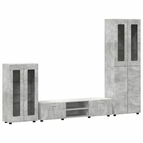  TV szekrény garnitúra fiókkal polcokkal Beton Szürke Faanyag