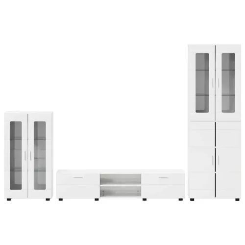  TV szekrény garnitúra fiókkal ajtóval Magas Fényű Fehér Faanyag