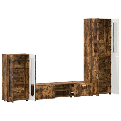  TV szekrény garnitúra fiókkal polcokkal Füstölt tölgy Faanyag