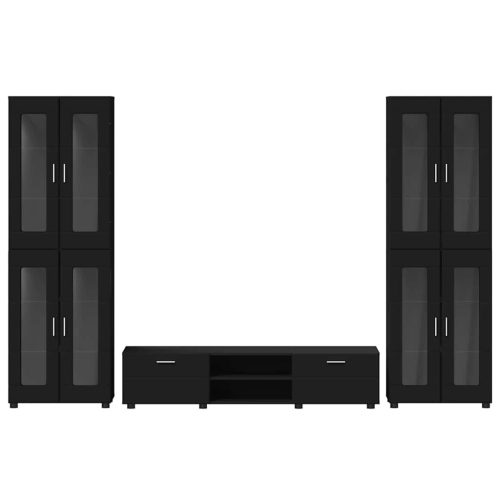  TV szekrény garnitúra fiókkal polcokkal ajtóval Fekete Faanyag
