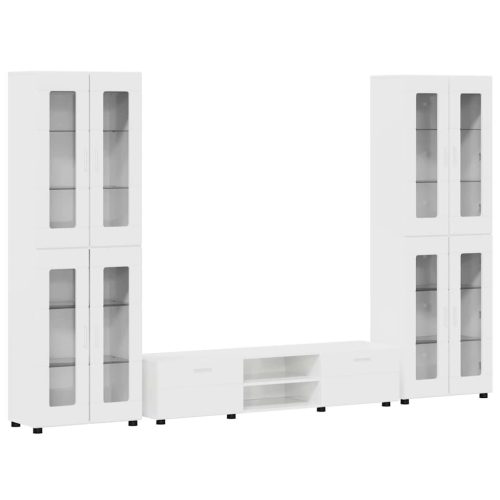  TV szekrény garnitúra fiókkal ajtóval Magas Fényű Fehér Faanyag