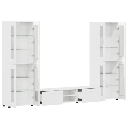  TV szekrény garnitúra fiókkal ajtóval Magas Fényű Fehér Faanyag