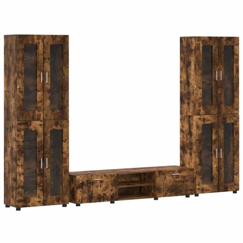  TV szekrény garnitúra fiókkal polcokkal Füstölt tölgy Faanyag