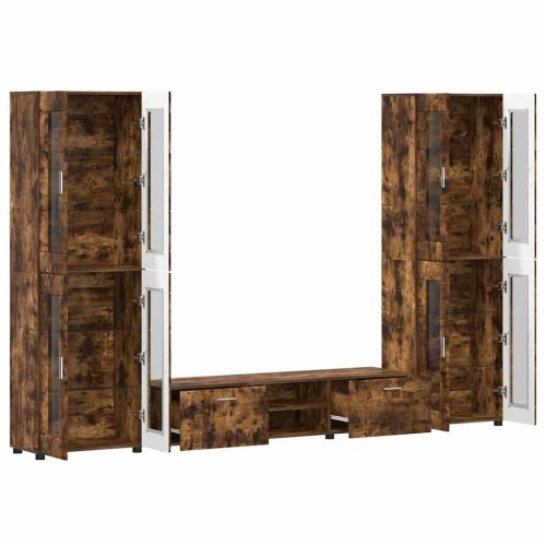  TV szekrény garnitúra fiókkal polcokkal Füstölt tölgy Faanyag