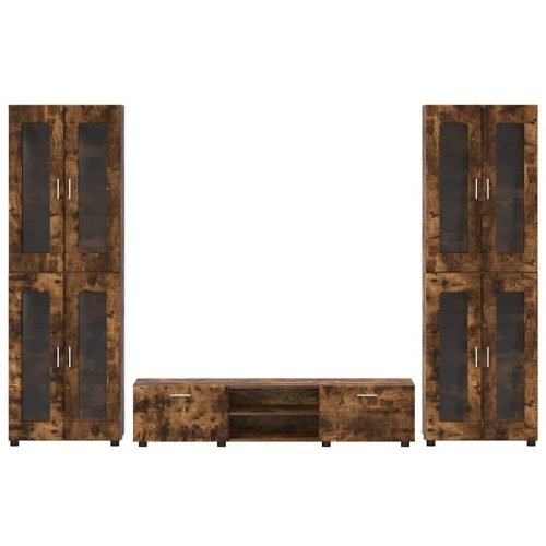  TV szekrény garnitúra fiókkal polcokkal Füstölt tölgy Faanyag