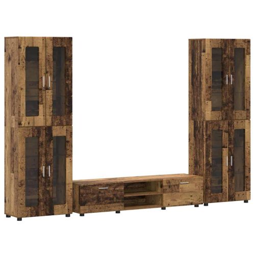  TV szekrény garnitúra fiókkal polcokkal ajtóval Öreg fa Faanyag