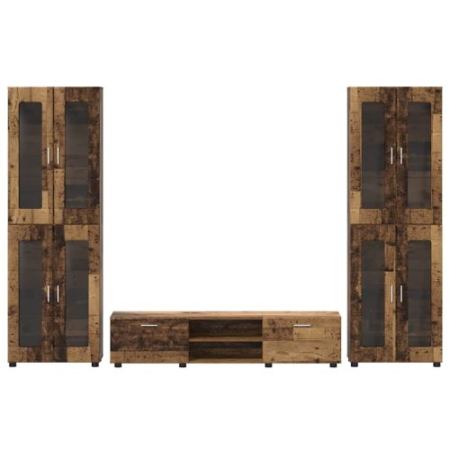  TV szekrény garnitúra fiókkal polcokkal ajtóval Öreg fa Faanyag