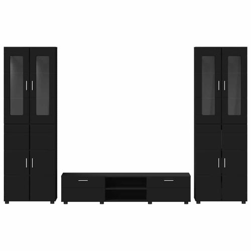  TV szekrény garnitúra fiókkal polcokkal ajtóval Fekete Faanyag
