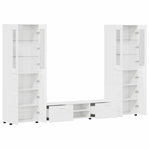  TV szekrény garnitúra fiókkal ajtóval Magas Fényű Fehér Faanyag